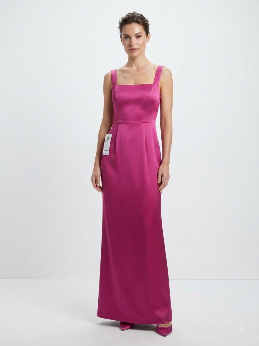 Azazie Magenta Satin Floor Length Dress Size 6